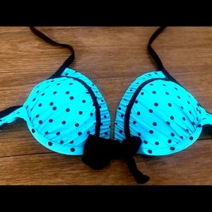 XS Vintage Retro Pushup Blue Polka Dot Bikini Top
